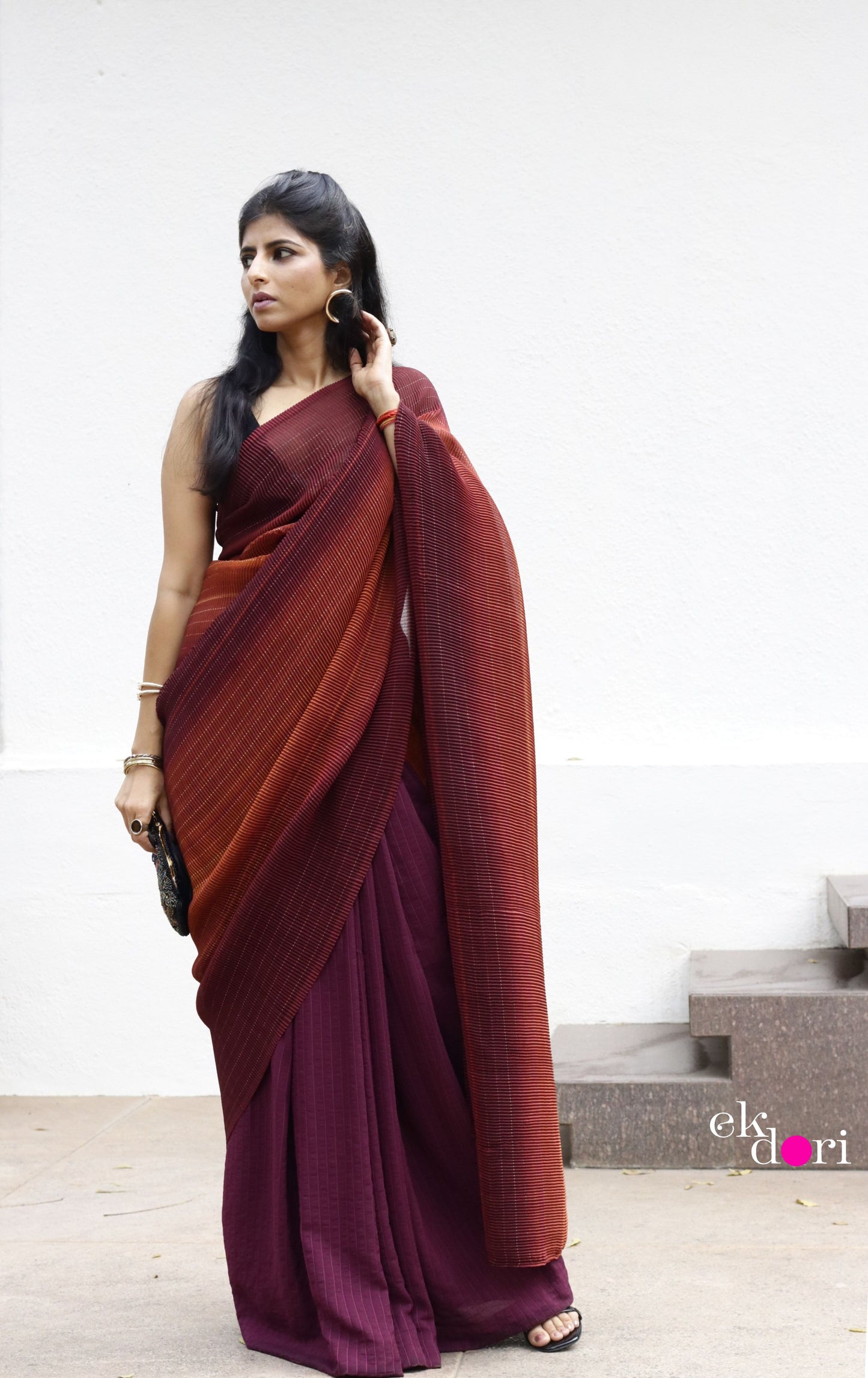 'Rust and Rose' Statement Shaded Micropleated : Fun Cocktail Saree Collection