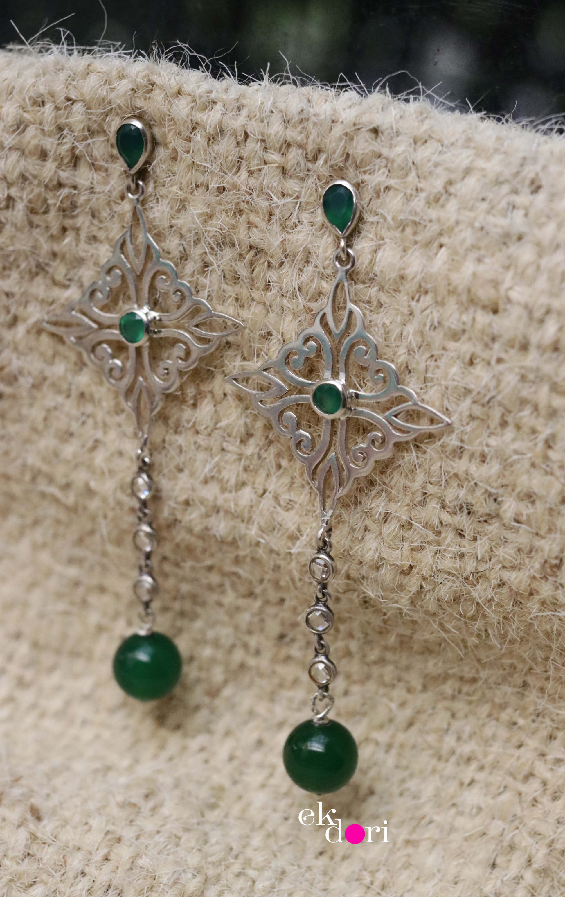Silver jade earrings deals