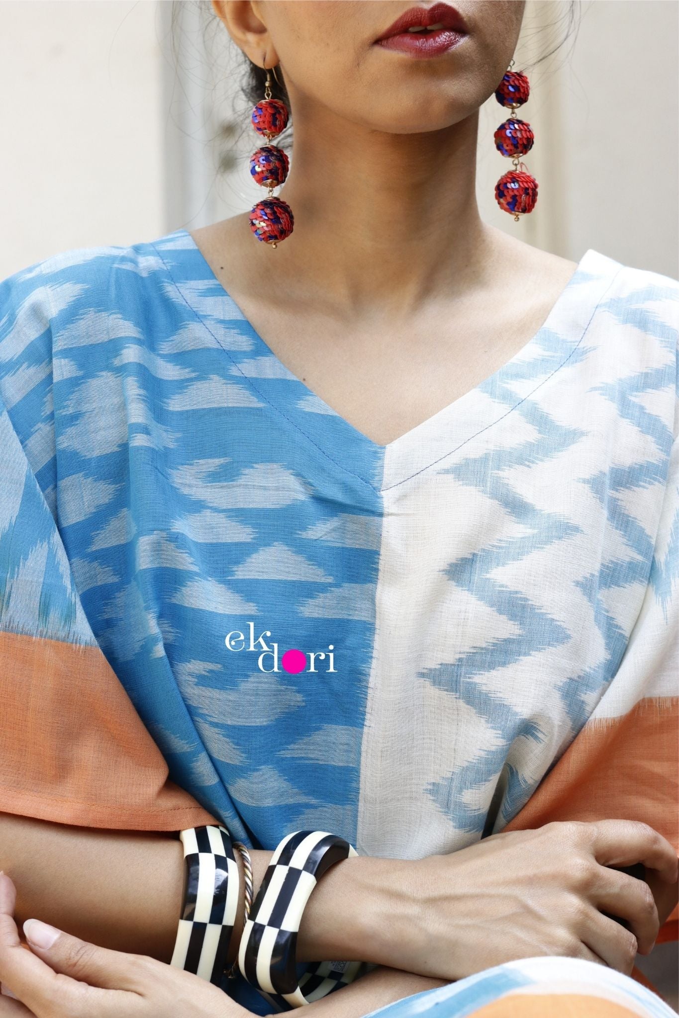 'Beach Or Mountains?' Handloom Ikat Kaftan Kurta Dress