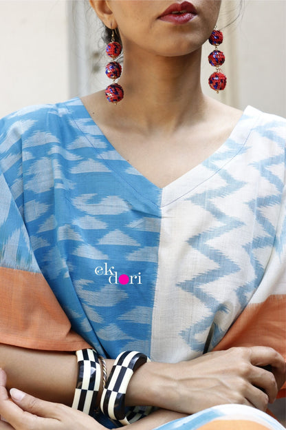 'Beach Or Mountains?' Handloom Ikat Kaftan Kurta Dress