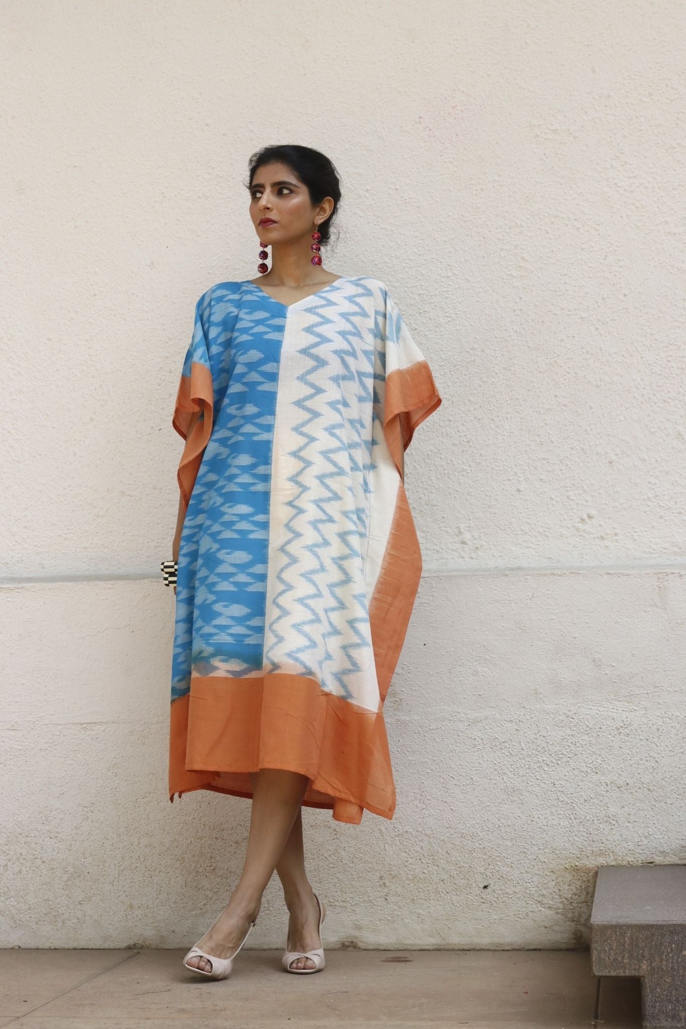 'Beach Or Mountains?' Handloom Ikat Kaftan Kurta Dress