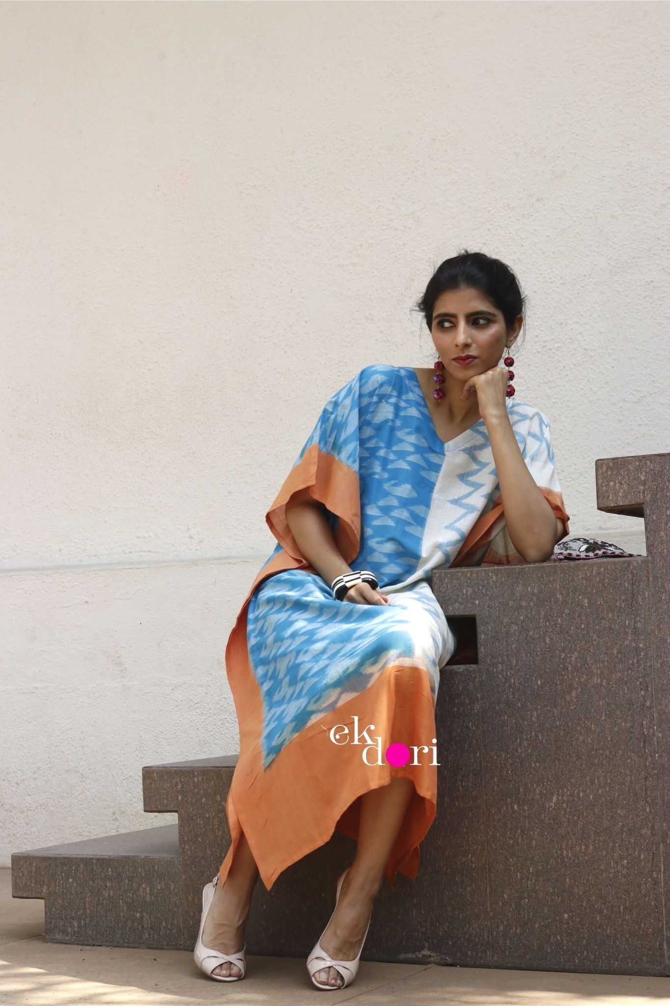 'Beach Or Mountains?' Handloom Ikat Kaftan Kurta Dress