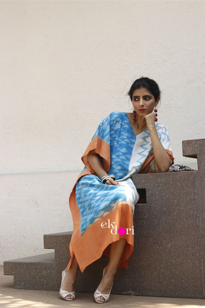 'Beach Or Mountains?' Handloom Ikat Kaftan Kurta Dress