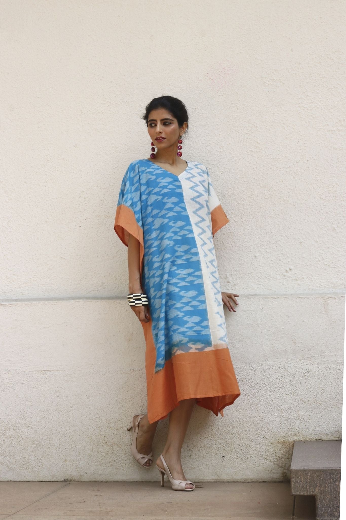 'Beach Or Mountains?' Handloom Ikat Kaftan Kurta Dress