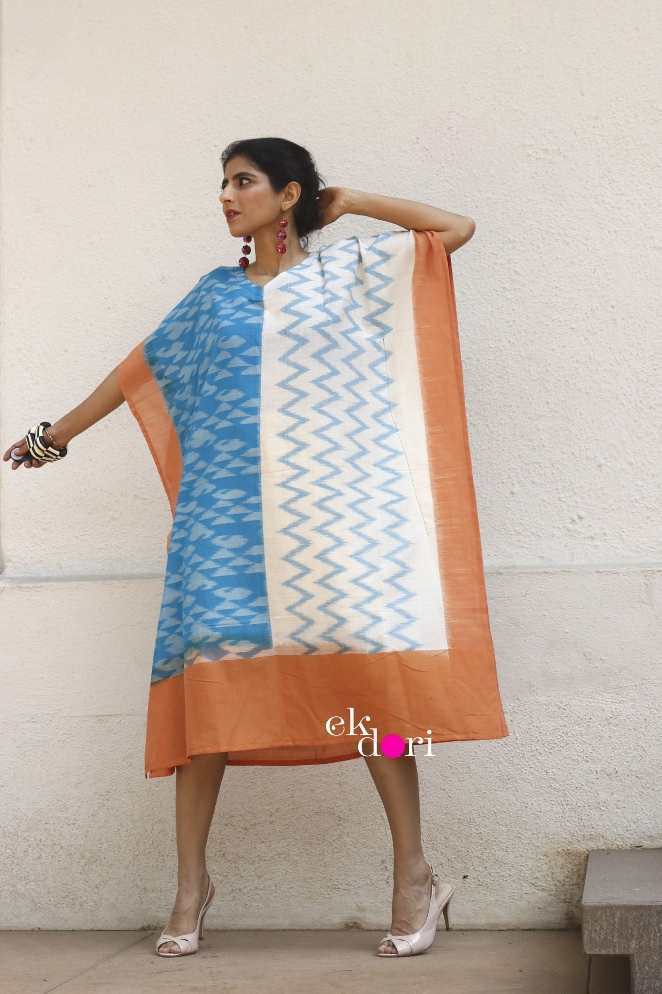 'Beach Or Mountains?' Handloom Ikat Kaftan Kurta Dress