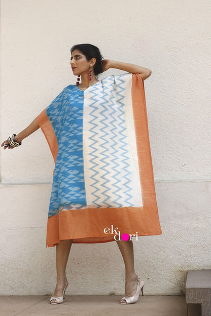 'Beach Or Mountains?' Handloom Ikat Kaftan Kurta Dress