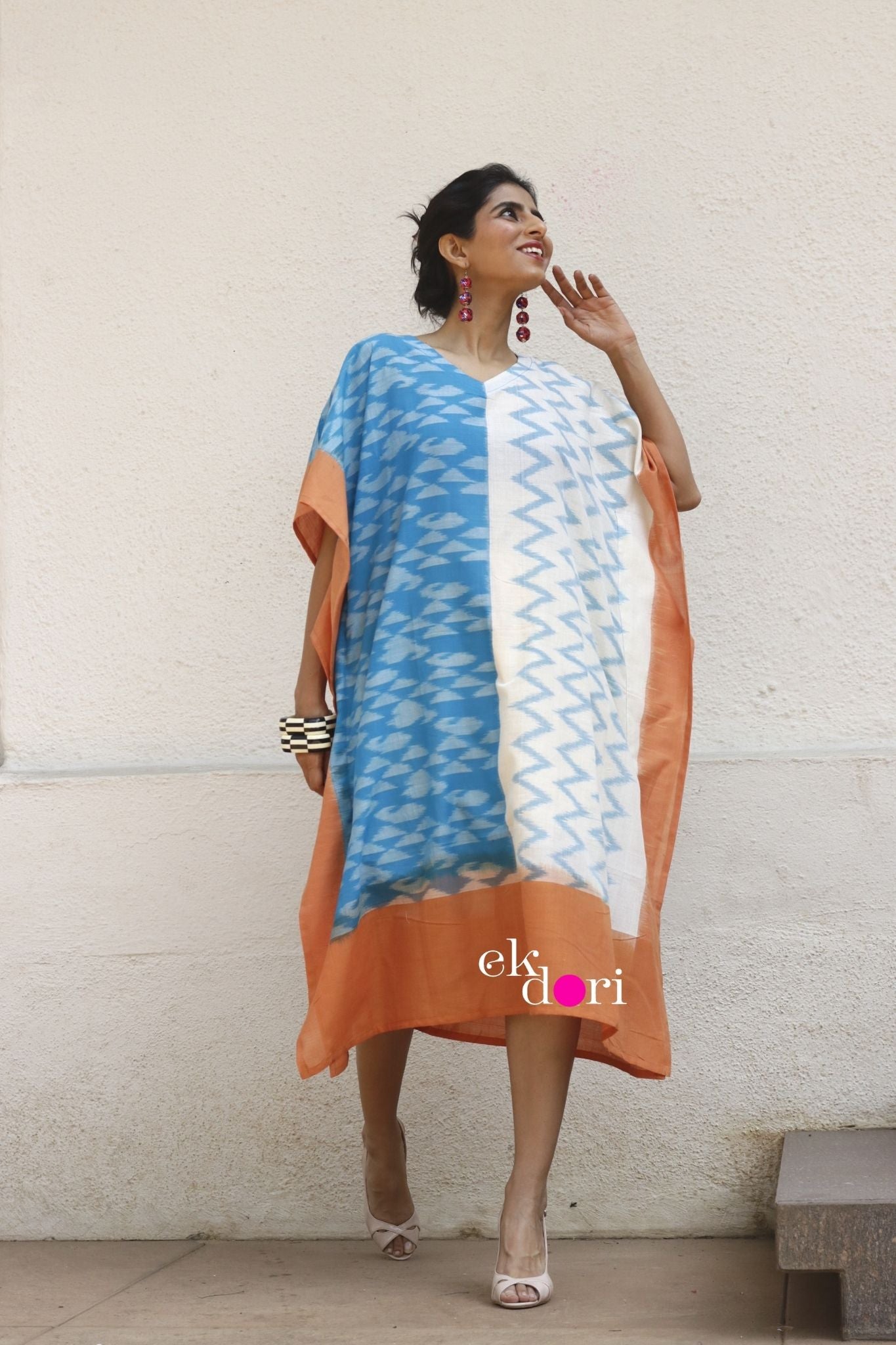 'Beach Or Mountains?' Handloom Ikat Kaftan Kurta Dress