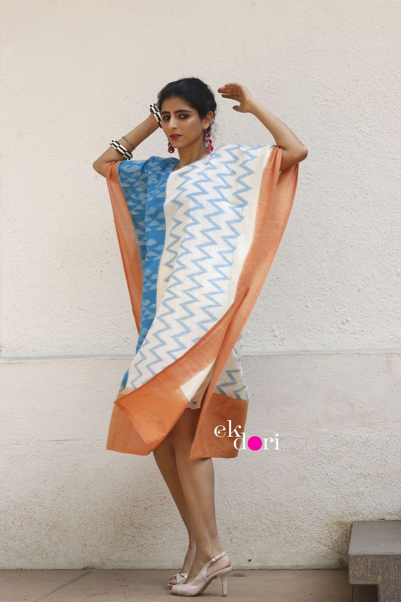 'Beach Or Mountains?' Handloom Ikat Kaftan Kurta Dress