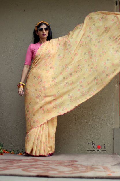 Buy Cotton Linen Sari : Groovy Mimosa Sari : Retro Collection