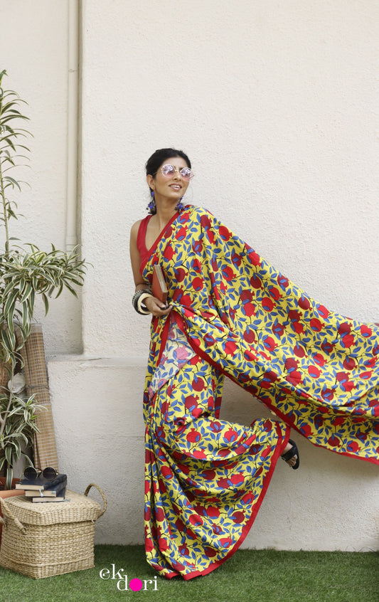 Anaar Saree In Yellow : Fun Under The Sun Saree Collection : Fun Printed Sarees For Summer