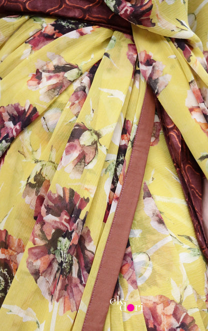 Buy Floral Chiffon Saree Online : 'Pretty Peonies' Floral Chiffon Saree With Cotton Border