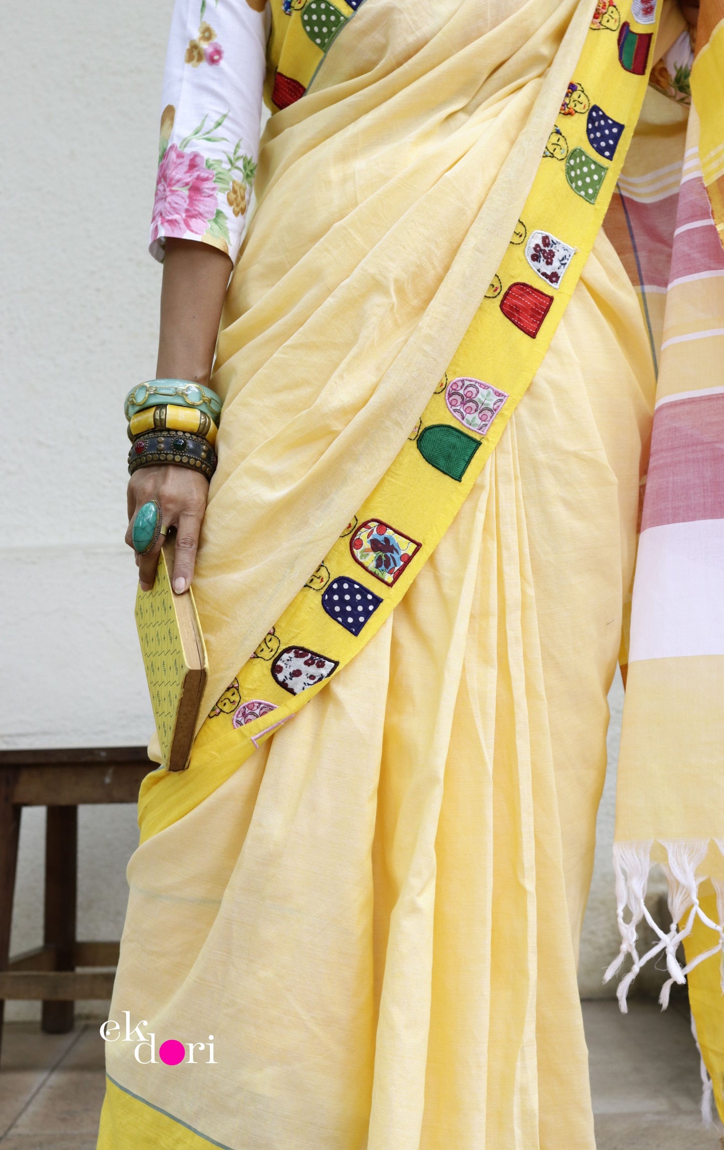 The Frida Saree In Yellow: Buy Cotton Statement Hand Embroidered Saree