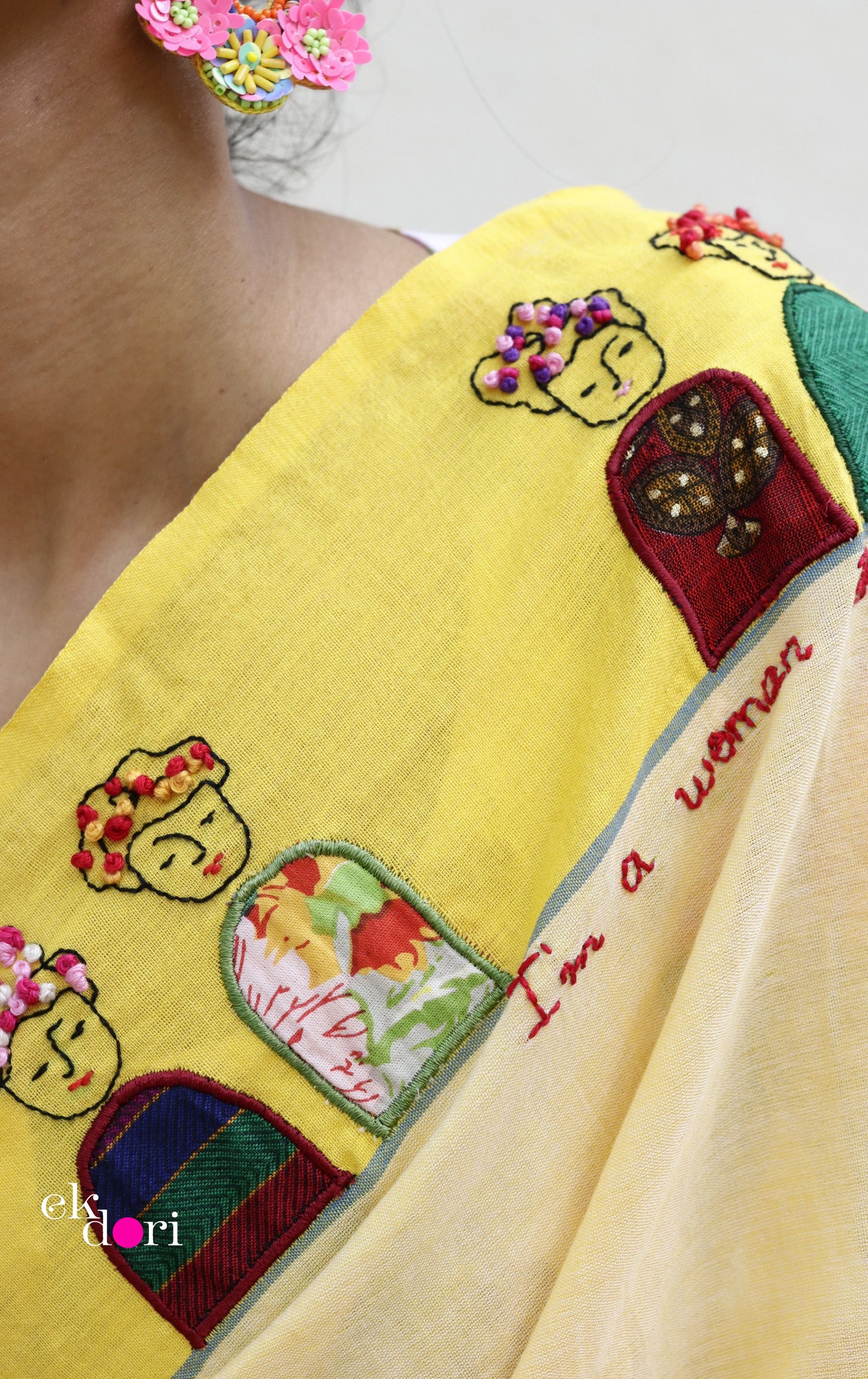 The Frida Saree In Yellow: Buy Cotton Statement Hand Embroidered Saree